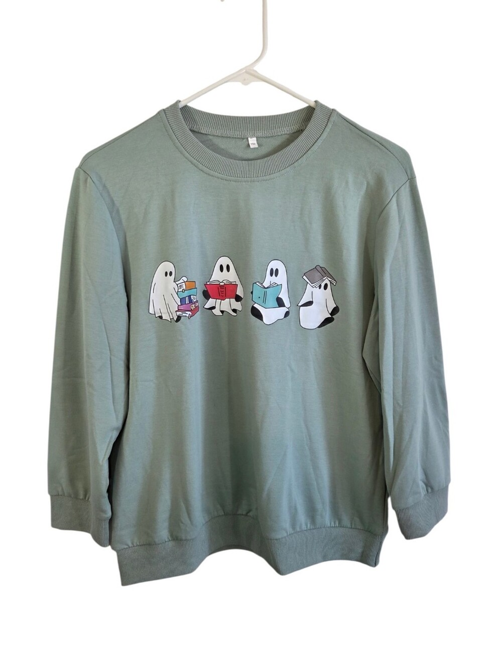 Kids Reading Ghosts Halloween Crew Neck Long Sleeve Sweatshirt Sz 150 (US 12-14)